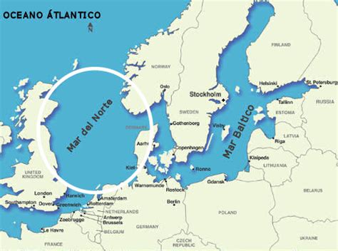 Mapa de Noruega mostrando sus yacimientos petrolíferos en el Mar del Norte