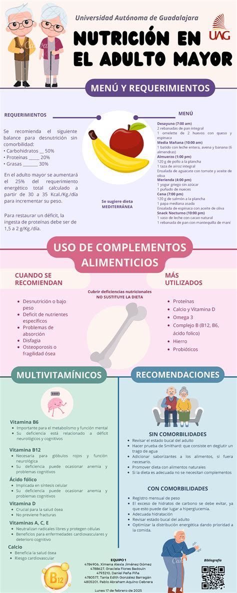 Esquema de las necesidades nutricionales de un adulto mayor
