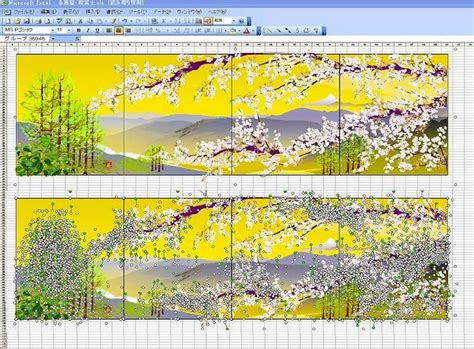 Ejemplo de obra de arte creada en Microsoft Excel por Tatsuo Horiuchi, mostrando un paisaje japonés