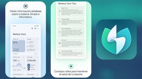 Interfaz de Battery Guru mostrando estadísticas de la batería