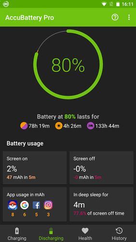 Pantalla de AccuBattery mostrando la capacidad real de la batería