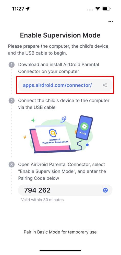 Interfaz de AirDroid Parental Control mostrando el nivel de batería de un dispositivo infantil