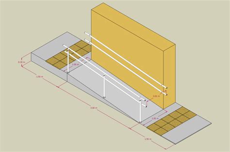 Diagrama de una sección de vereda mostrando la ruta accesible con sus dimensiones y señalización.