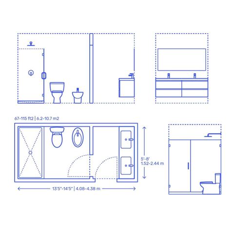 Esquema de las dimensiones mínimas para un baño accesible según normativa