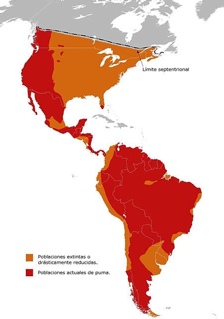 Mapa de distribución del puma en América