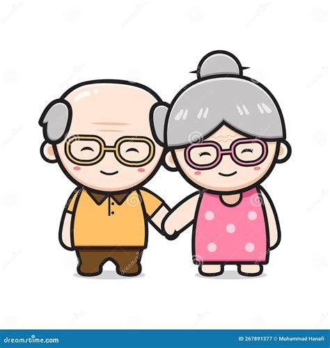 Dibujos de abuelos y abuelas abrazándose y riendo, estilo cómic