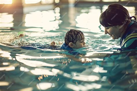 Instructor de natación especializado trabajando con un niño en el agua