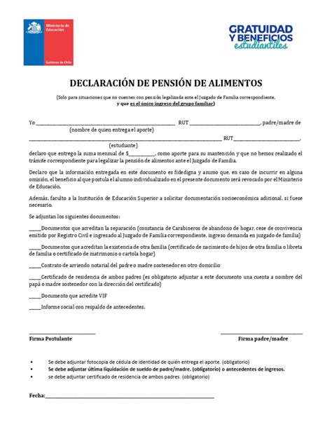 Lista de documentos para acreditar pensión de alimentos en RSH