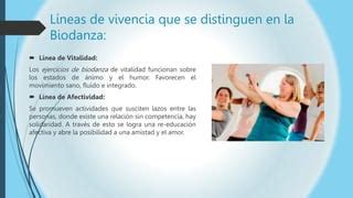 Infografía de las Líneas de Vivencia en Biodanza: vitalidad, sexualidad, creatividad, afectividad, trascendencia