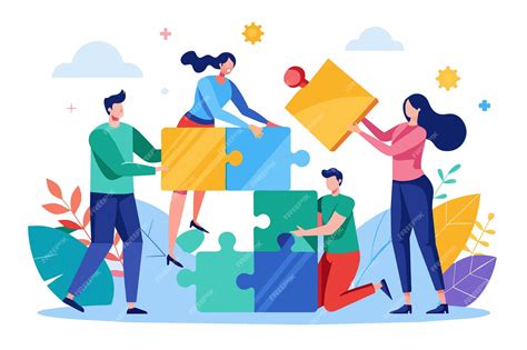 Ilustración conceptual de personas diversas colaborando en un entorno de oficina moderno.