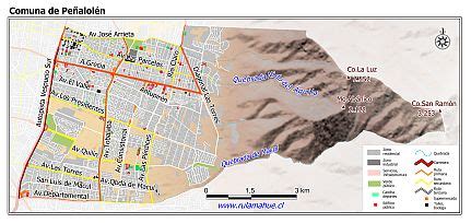 Mapa antiguo del Fundo Lo Arrieta o la Hacienda Peñalolén en Chile.