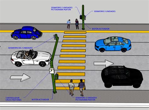 Esquema o fotografía del sistema de cruce peatonal asistido (APS)