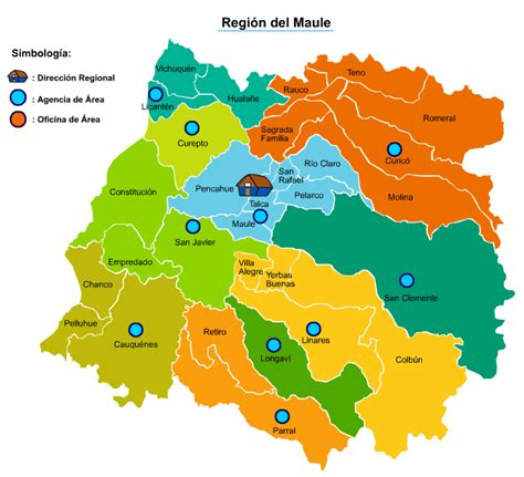 Mapa de la Región del Maule con puntos de interés relacionados con discapacidad
