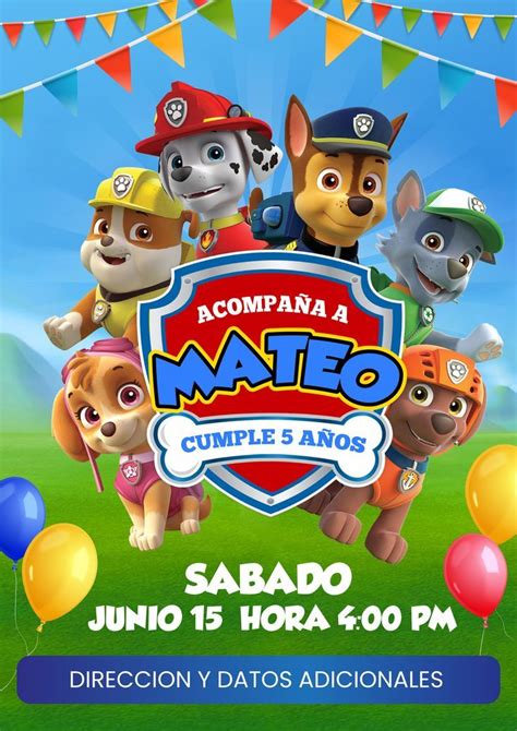 Diseño de invitación de cumpleaños temática Paw Patrol