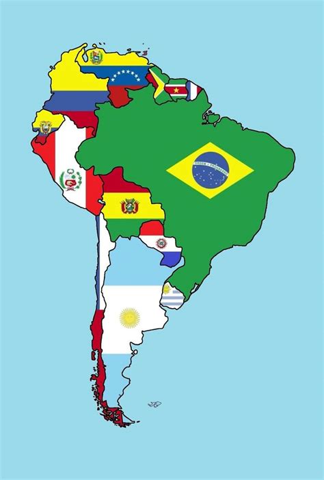 Mapa de Sudamérica con banderas de Chile y Argentina destacadas