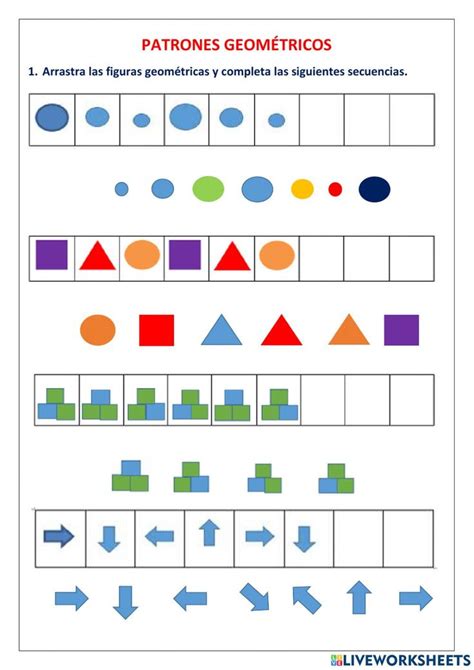 Ejemplos de fichas de ejercicios con figuras geométricas y patrones de colores para el rastreo visual