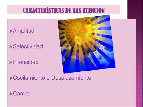 Esquema visual de las características principales de la atención humana: amplitud, intensidad, oscilamiento y control
