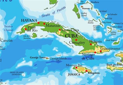 Mapa de Cuba destacando las principales ciudades y su densidad poblacional.