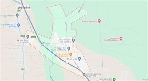 Mapa esquemático mostrando la ubicación de San Pedro (Melipilla) en relación con Santiago.