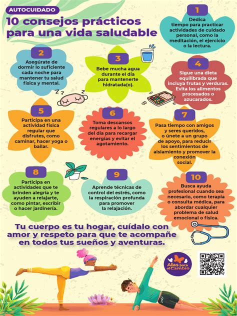 Infografía o esquema visual que ilustre los pilares del autocuidado (físico, mental, social)