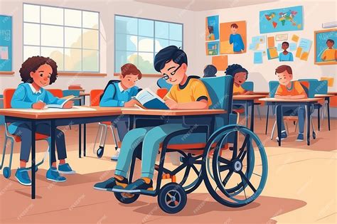 Ilustración de un estudiante con discapacidad accediendo a la educación