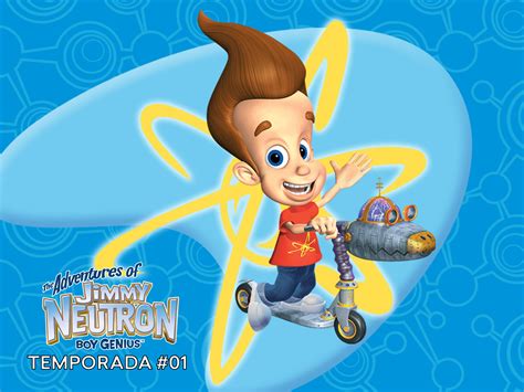Diseño de personaje de Jimmy Neutrón, un niño genio con cabello distintivo y su perro robot Goddard