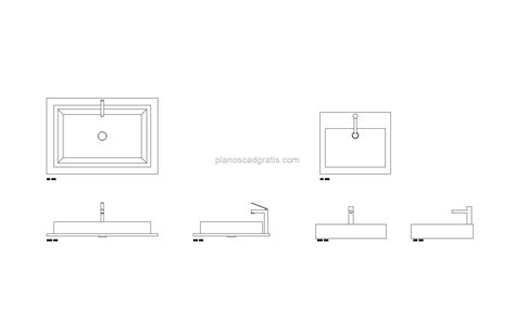 Esquema de un bloque CAD de lavabo accesible en planta y alzado