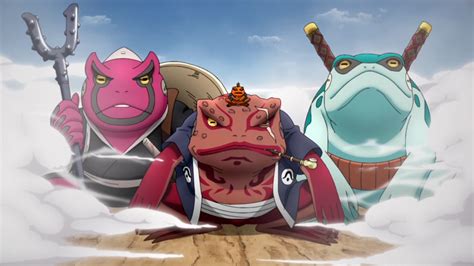 Ilustración de Jiraiya en su modo ermitaño junto a sus invocaciones sapo