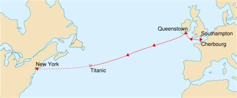 Mapa de los avisos de hielo recibidos por el Titanic el 14 de abril de 1912