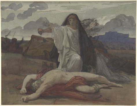 Nikiforos Lytras: Antígona frente a Polinices muerto. 1865. Óleo sobre lienzo.