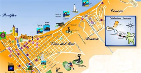 Mapa de Viña del Mar destacando puntos de interés como playas, casino y centro