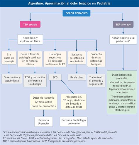 Diagrama de flujo para la evaluación del dolor torácico en el anciano, destacando los pasos clave y exámenes.