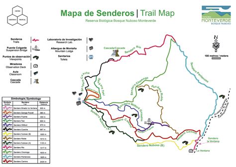 Mapa de senderos con niveles de dificultad