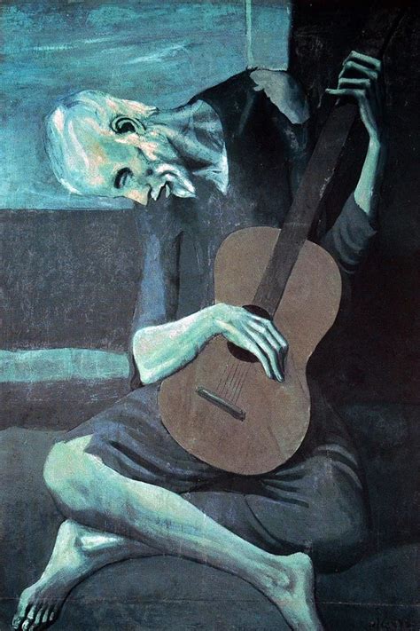 El viejo guitarrista ciego de Picasso, con tonos azules, representa la melancolía y el aislamiento.