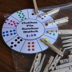 Cartulina circular dividida en franjas con puntos y pinzas con números.