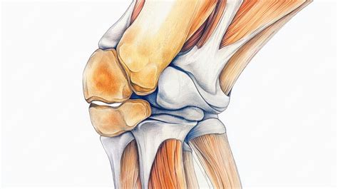 Ilustración de la anatomía de la rodilla con sus huesos, ligamentos y meniscos