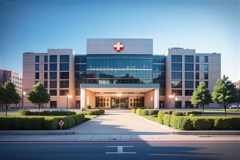 Fachada de un hospital con el letrero 