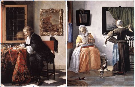 Pintura de género holandesa del siglo XVII mostrando escenas cotidianas en un interior burgués