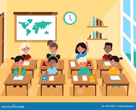 Ilustración de un grupo de niños diversos interactuando felizmente en un aula inclusiva