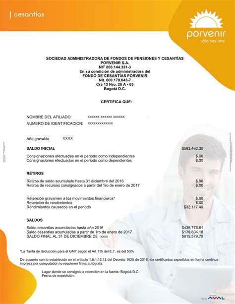 Ejemplo visual de un certificado de cesantías para declaración de renta