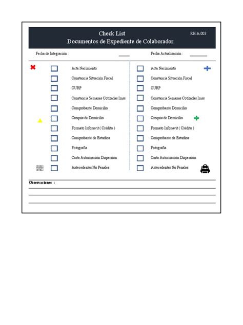 Infografía mostrando un checklist de documentos para postular a un ELEAM