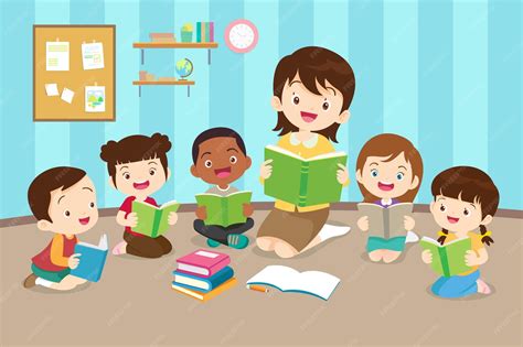 Ilustración de niños aprendiendo a leer con tablet