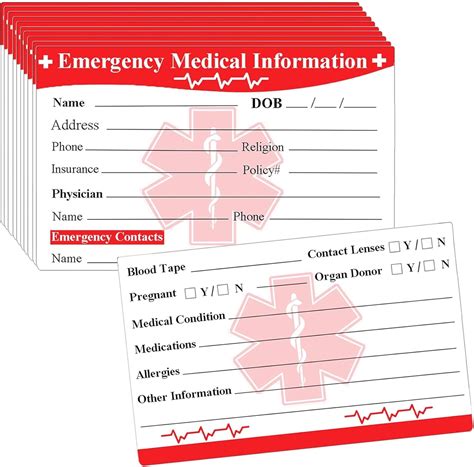 Diseño de una tarjeta de emergencia con campos para información del niño y contactos de emergencia