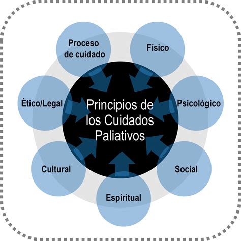 Esquema de los componentes de los cuidados paliativos: físico, emocional, social, espiritual, práctico