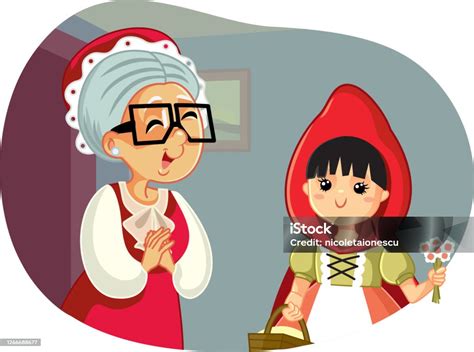 Ilustración de la Caperucita Roja visitando a su abuela en el bosque