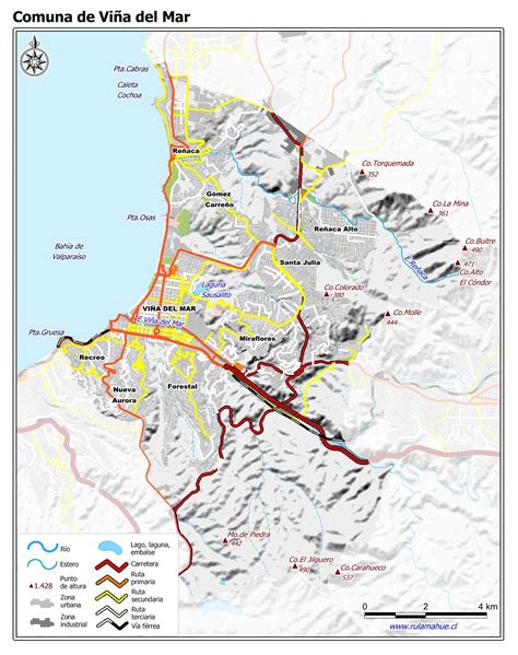 Mapa de la ubicación de Peña Blanca en relación con Villa Alemana, Viña del Mar y Valparaíso