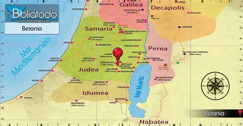 Mapa de Judea con la ubicación de Betania y Jerusalén