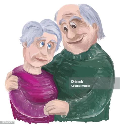 Ilustración artística de una pareja de ancianos abrazándose tiernamente