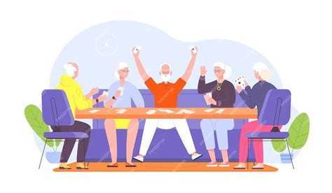 Ilustración de personas mayores jugando a Cards Club en grupo con amigos y familiares