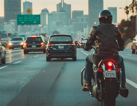Motociclista conduciendo de forma segura en carretera, manteniendo distancia y buena postura
